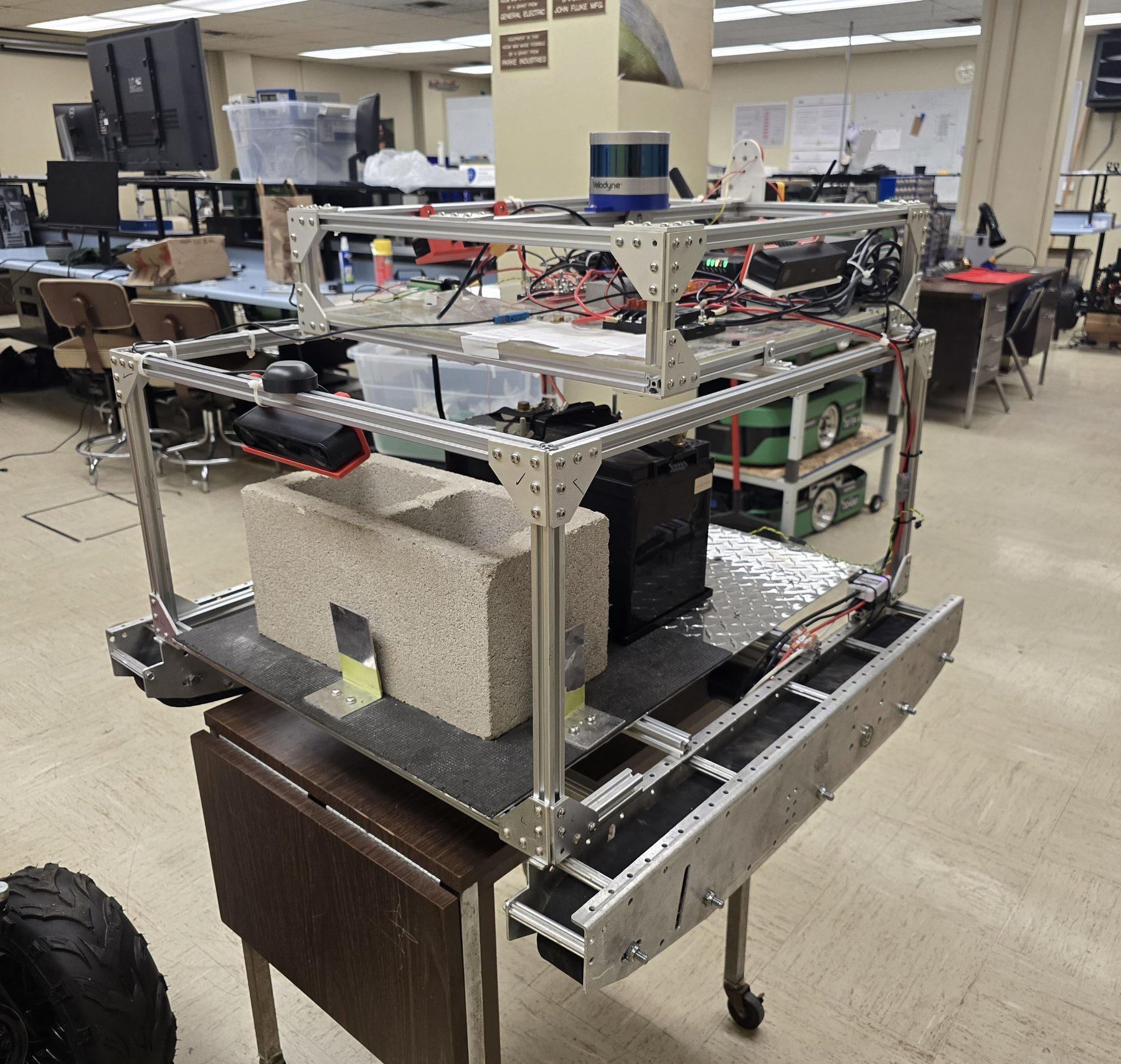 MARVIN in the lab with LiDAR and tank treads